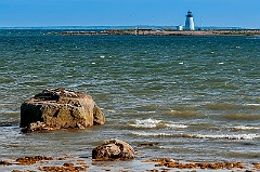 Bird Island Lighthouse in Shallow Waters in Massachusetts